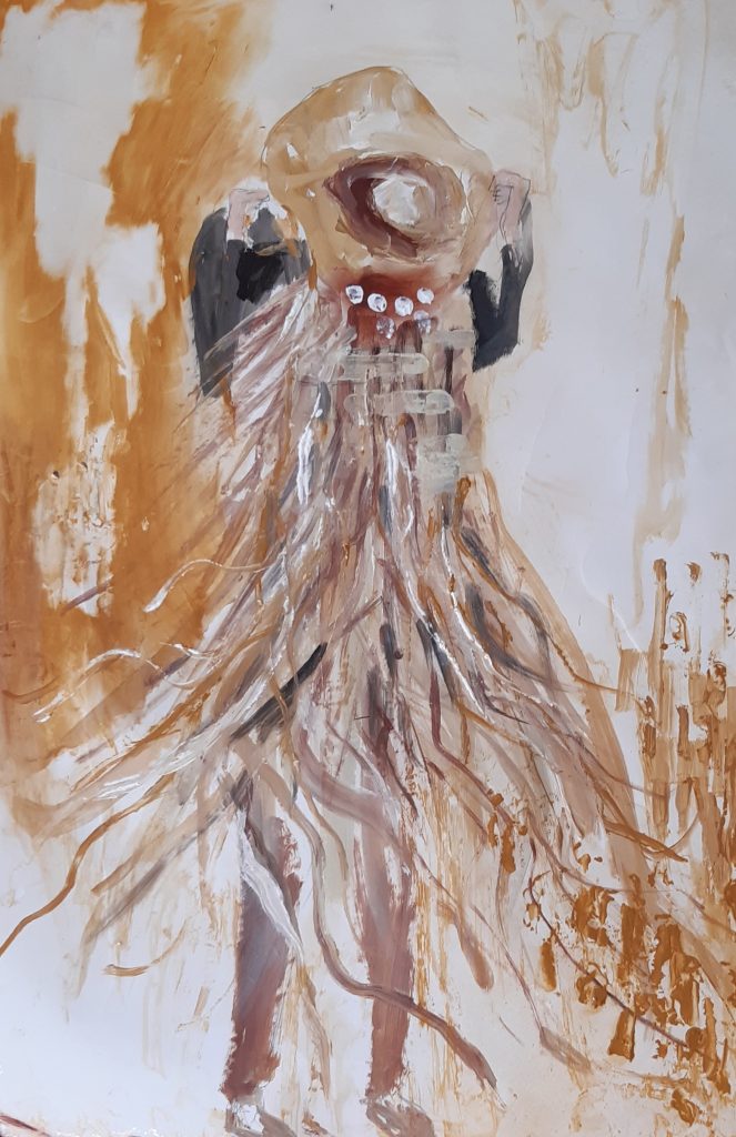 Tanzen mit Omulú, 2021, Acryl auf Steinpapier, 59,4 x 42 cm