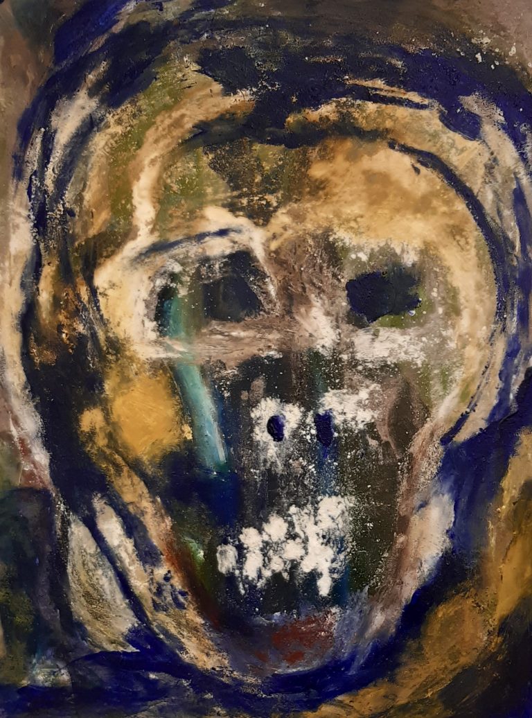 Mumie, 2019, Champagner Kreide und Acryl auf Leinwand, 80 x 60 cm