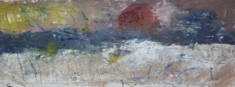 Schneelandschaft in der Abenddämmerung, 2026,vom Zug gesehen IV, Öl auf Leinwand, 30 x 120 cm