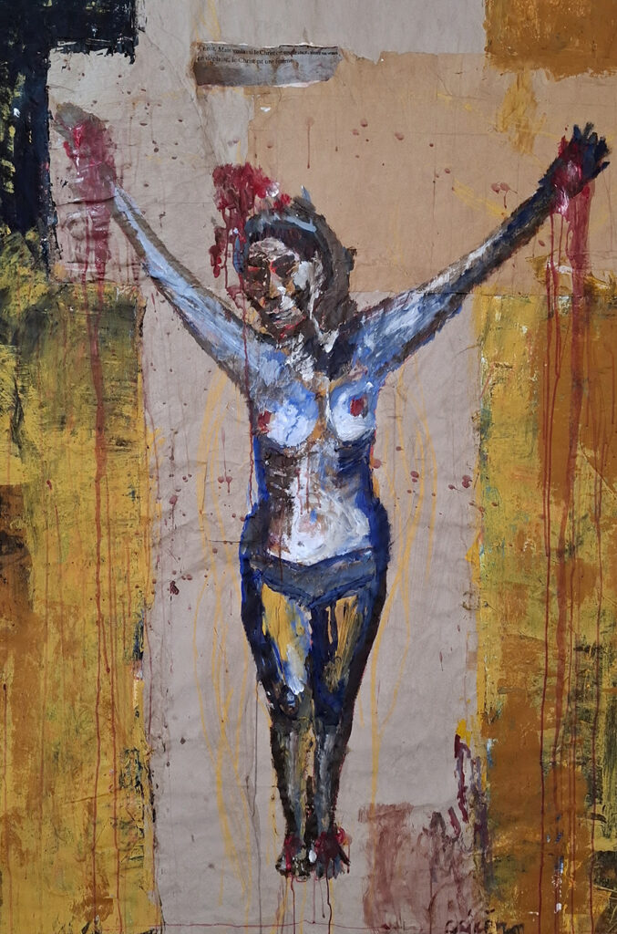 Si le Christ est souffrance, alors le Christ est une femme, 2025, Öl und Acryl auf Papier und Leinwand, 170 x 125 cm