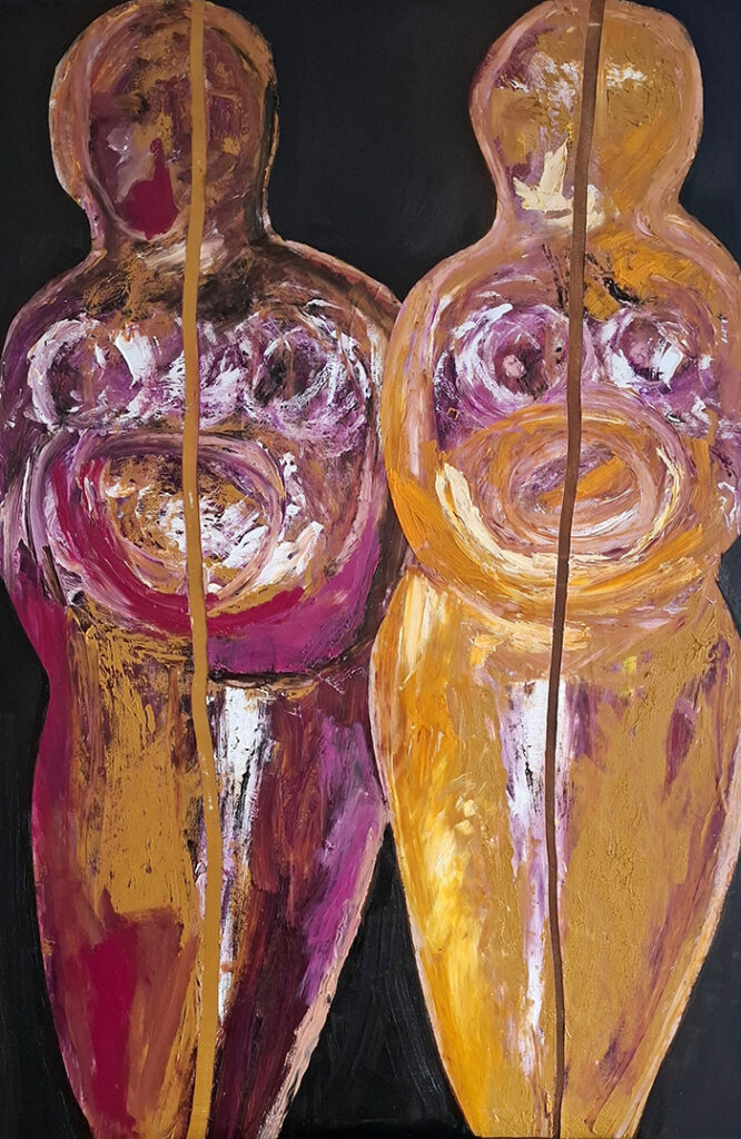 Zwillingsgöttinnen, 2026, Öl auf Leinwand, 120 x 80 cm