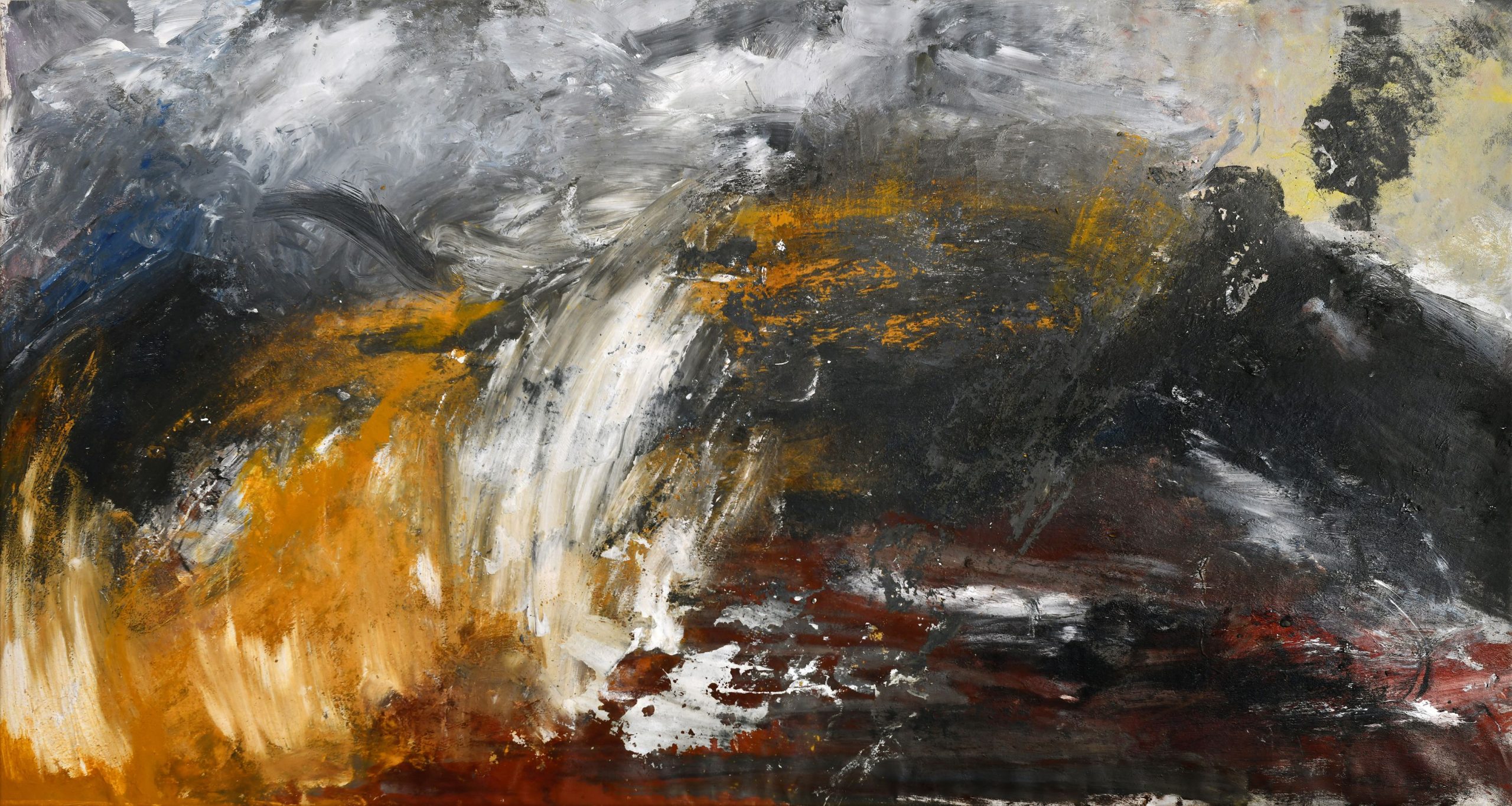 Entblößte Einsamkeit III, 2022, Acryl und Naturpigment auf Leinwand, 83 x 155 cm