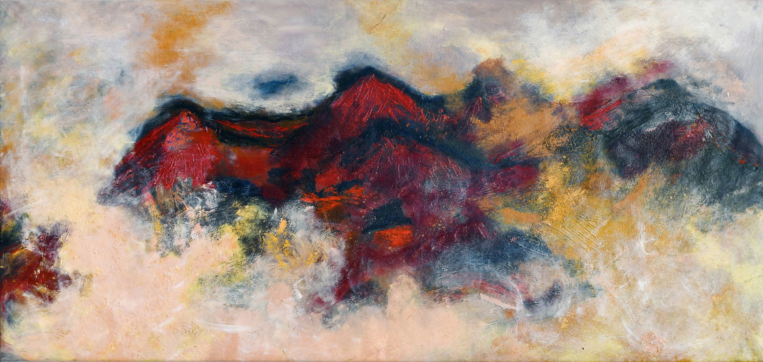La Gayria, 2022, Acryl, Öl und Naturpigment auf Leinwand, 75 x 160 cm