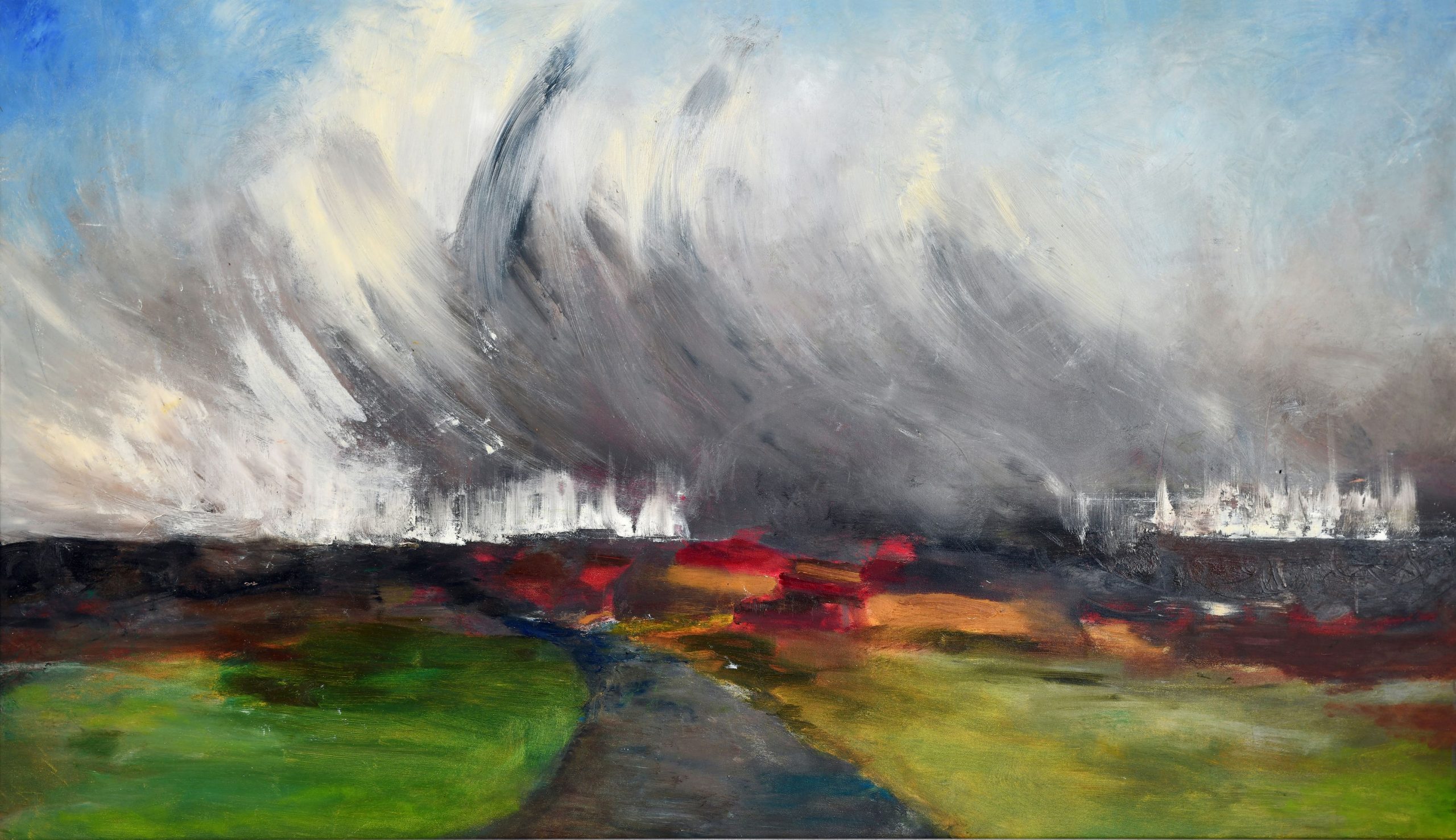 Zwischen Sturm und Krieg I, 2022, Öl auf Leinwand, 92 x 150 cm